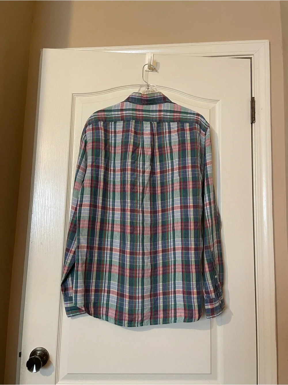 J.Crew Baird McNutt Irish Linen Madras Plaid Button Down Shirt Mens L Slim Fit